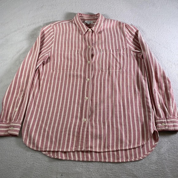 Madewell Tops - Madewell Shirt Womens Large Pink White Stripe Button Up Long Sleeve Cotton Top